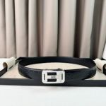 Buy Replica - Hermes  Black Leather Belt  with Silver 'H' buckle Square Buckle 3.5cm